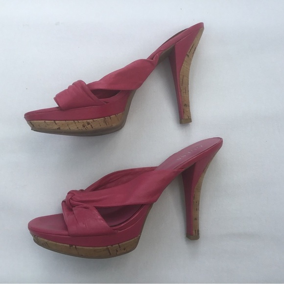 Guess Pink Heels Platform Fashionable Statement Shoes Cork and Genuine Leather - Picture 3 of 8